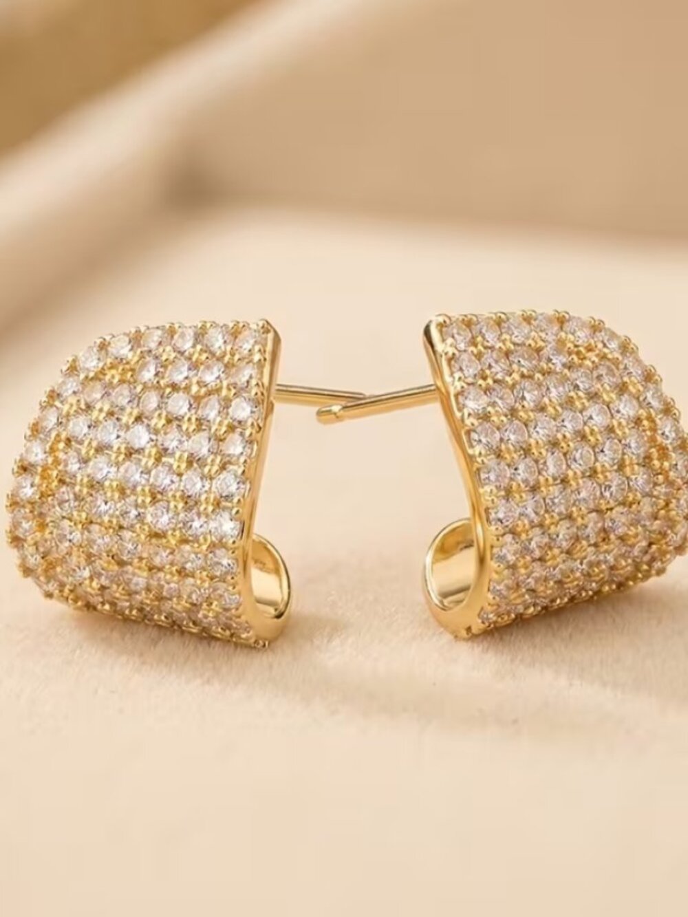 14K Gold Womens 2ct Diamond Chunky Semi Hoop Earrings Ladies 14K Silver Jewelry